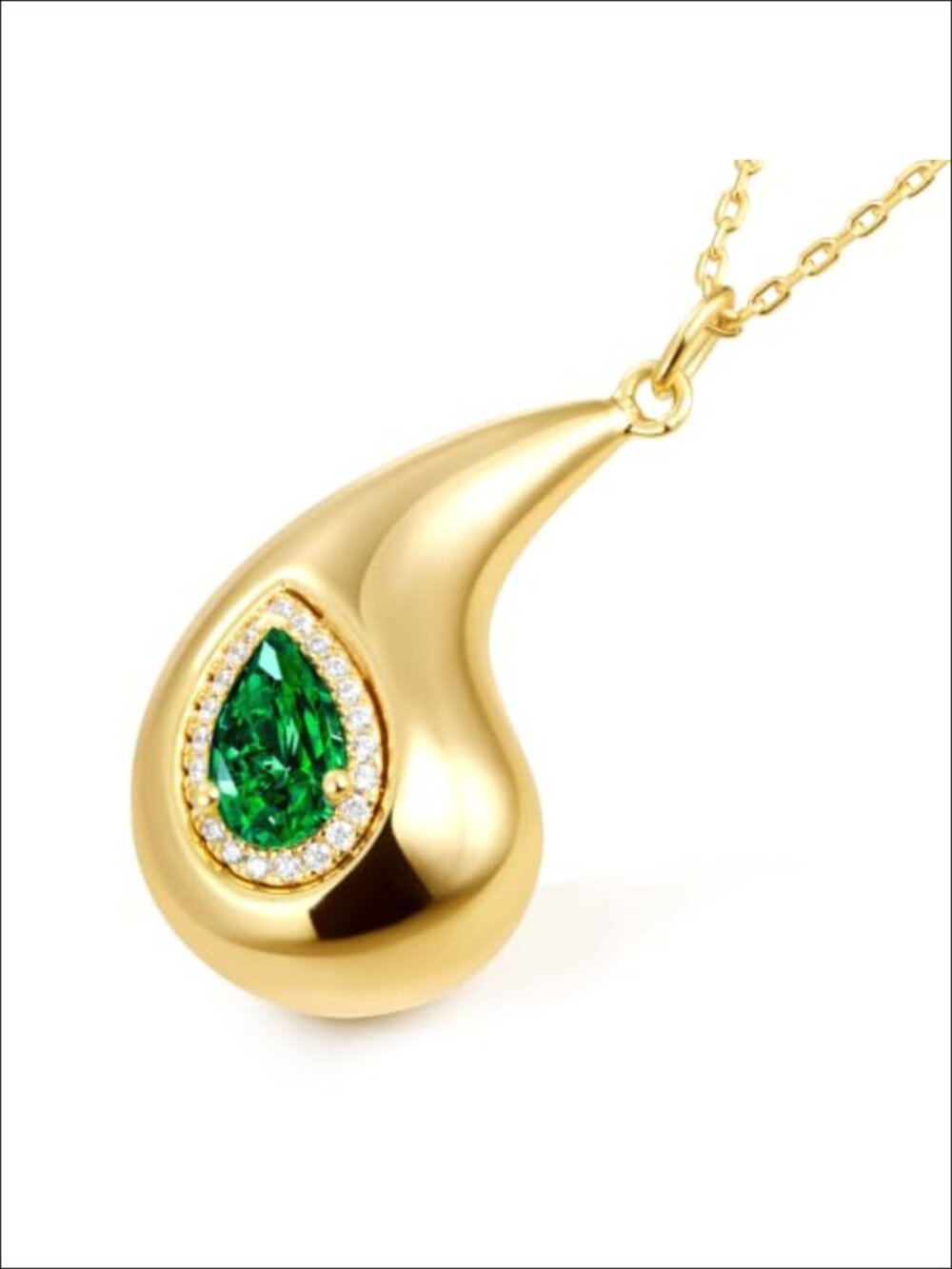 Emerald CZ Teardrop Gold Plated Pendant Necklace for Women